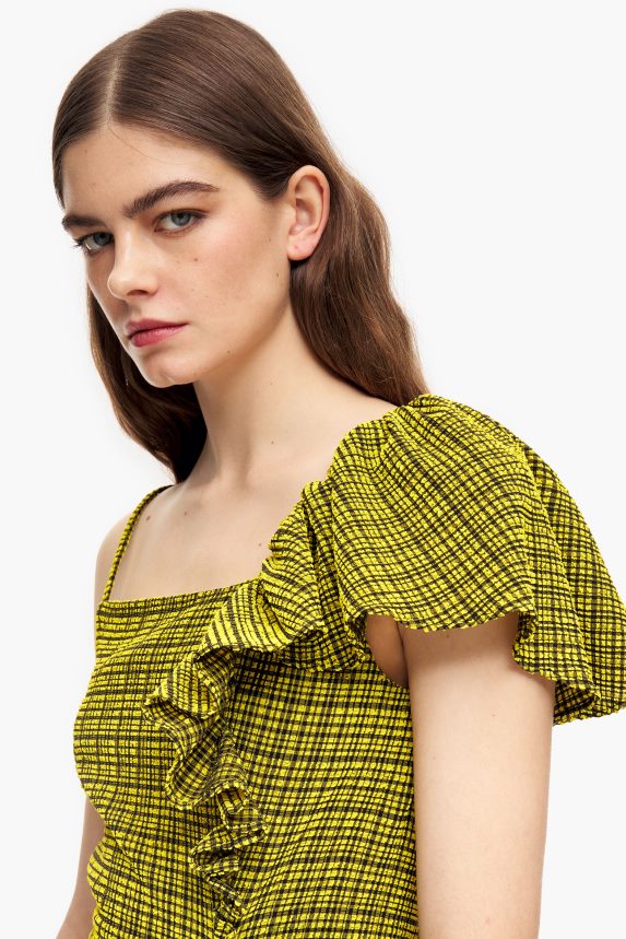 ro Bimba Y Lola pătrate fluide de rochie midi galben 2XZ40B240 îmbrăcăminte