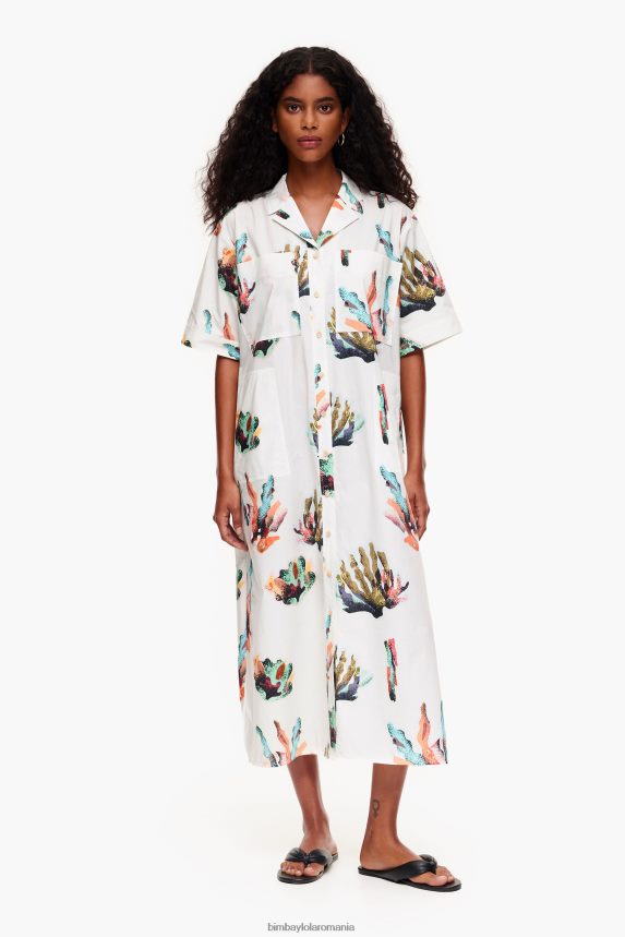 ro Bimba Y Lola rochie lungă cămașă cu imprimeu coral fildeş 2XZ40B181 îmbrăcăminte