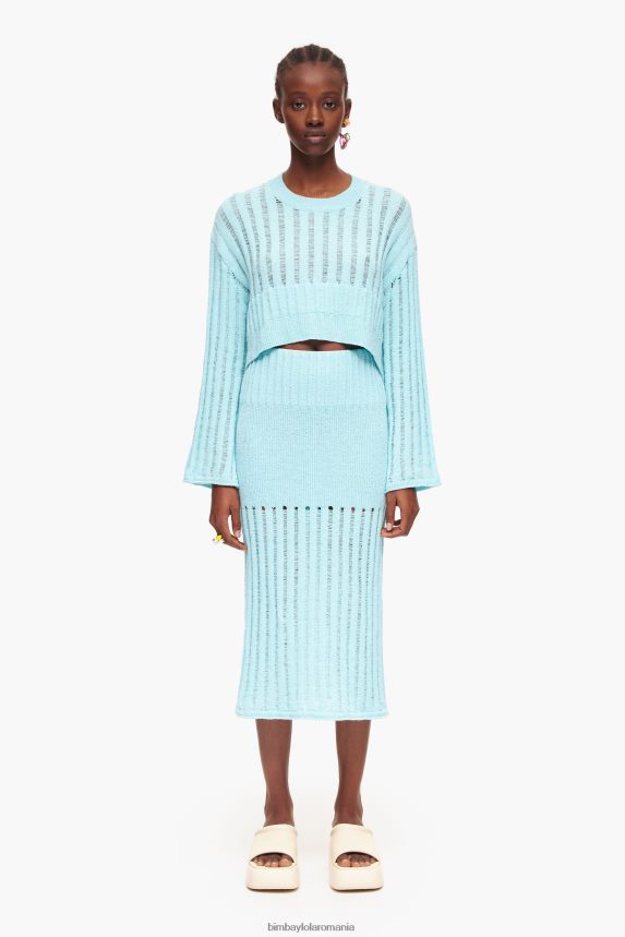 ro Bimba Y Lola fusta midi cu nervuri albastru 2XZ40B460 îmbrăcăminte