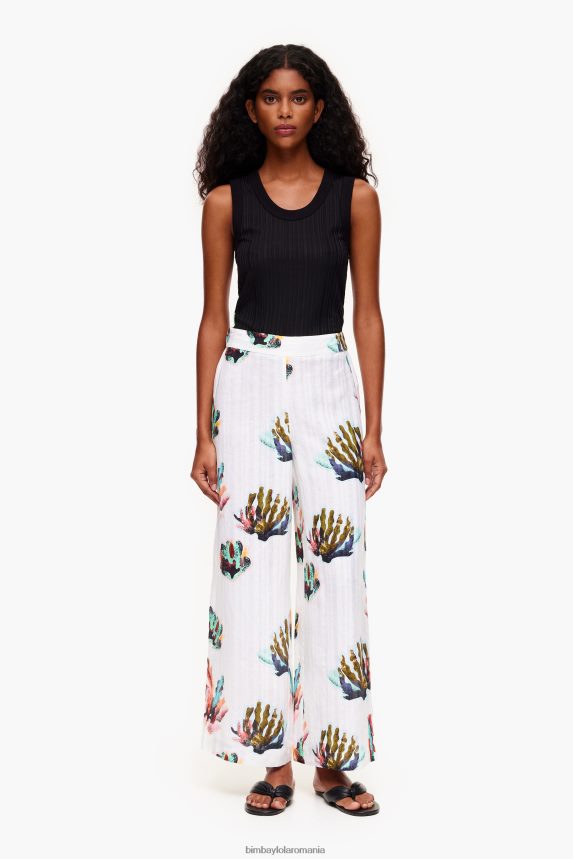 ro Bimba Y Lola pantaloni din in cu imprimeu coral fildeş 2XZ40B394 îmbrăcăminte