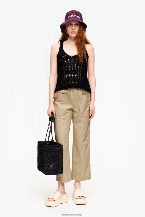 ro Bimba Y Lola pantaloni jogger din poplin kaki 2XZ40B410 îmbrăcăminte