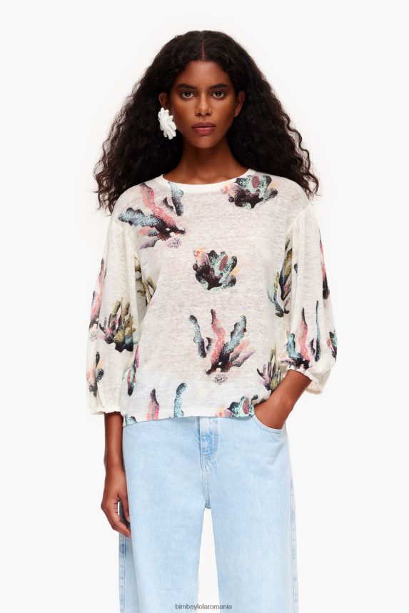 ro Bimba Y Lola pulover din in cu imprimeu coral fildeş 2XZ40B353 îmbrăcăminte