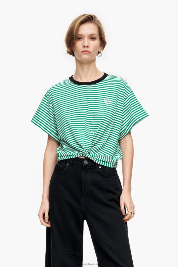 ro Bimba Y Lola tricou boxy cu nod verde și alb 2XZ40B321 îmbrăcăminte