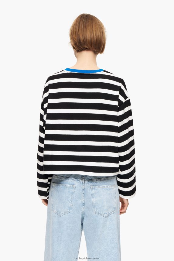 ro Bimba Y Lola tricou din bumbac cu dungi negru 2XZ40B317 îmbrăcăminte